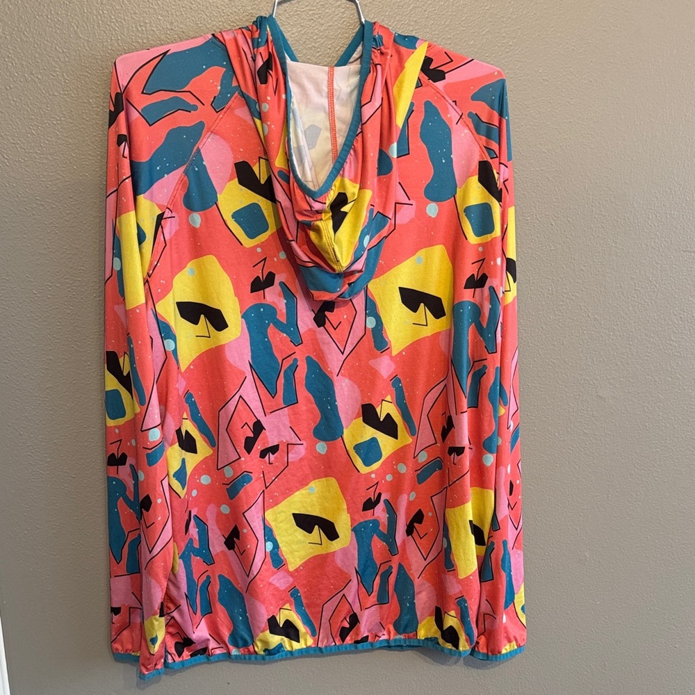 Pit Viper Sun Hoodie - Coral, Yellow & Teal Abstract Print - Picture 3 of 3